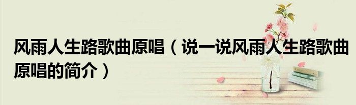 风雨人生路歌曲原唱（说一说风雨人生路歌曲原唱的简介）