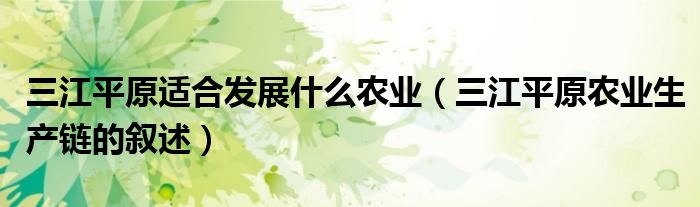 三江平原适合发展什么农业（三江平原农业生产链的叙述）