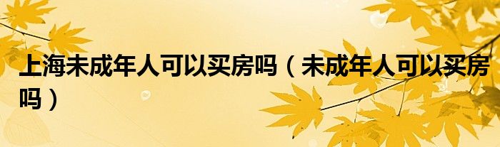 上海未成年人可以买房吗（未成年人可以买房吗）