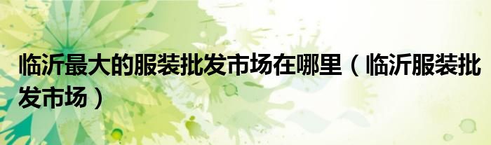 临沂最大的服装批发市场在哪里（临沂服装批发市场）