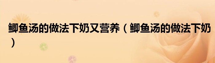 鲫鱼汤的做法下奶又营养（鲫鱼汤的做法下奶）