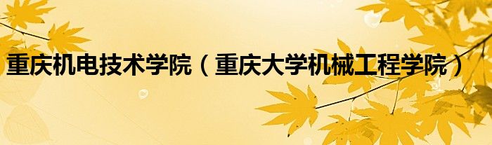 重庆机电技术学院（重庆大学机械工程学院）