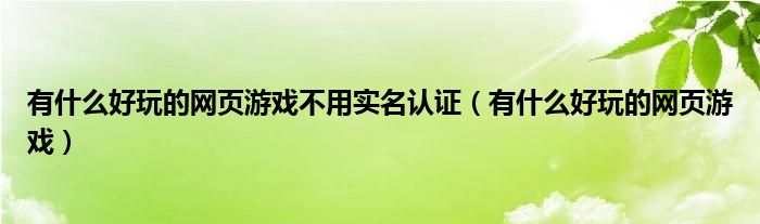 有什么好玩的网页游戏不用实名认证（有什么好玩的网页游戏）