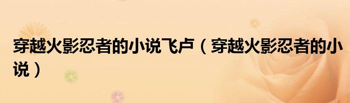 穿越火影忍者的小说飞卢（穿越火影忍者的小说）