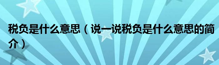 税负是什么意思（说一说税负是什么意思的简介）
