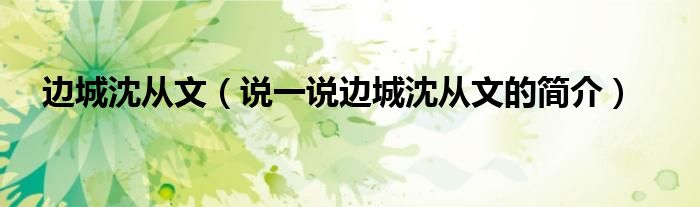 边城沈从文（说一说边城沈从文的简介）