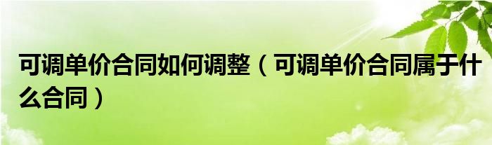 可调单价合同如何调整（可调单价合同属于什么合同）