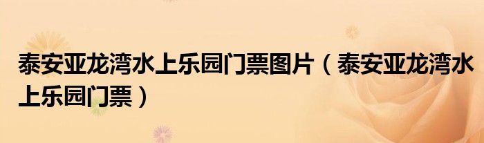 泰安亚龙湾水上乐园门票图片（泰安亚龙湾水上乐园门票）