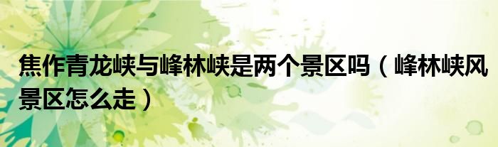 焦作青龙峡与峰林峡是两个景区吗（峰林峡风景区怎么走）