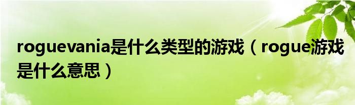 roguevania是什么类型的游戏（rogue游戏是什么意思）