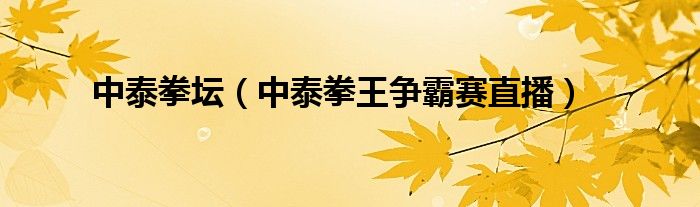 中泰拳坛（中泰拳王争霸赛直播）