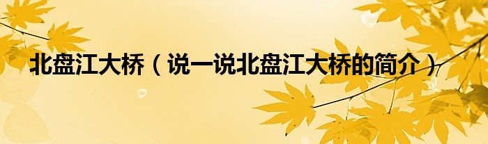 北盘江大桥（说一说北盘江大桥的简介）