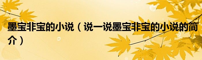 墨宝非宝的小说（说一说墨宝非宝的小说的简介）