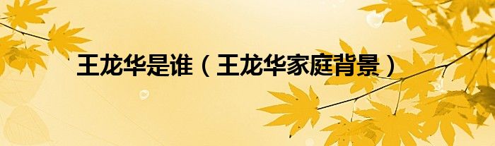 王龙华是谁（王龙华家庭背景）