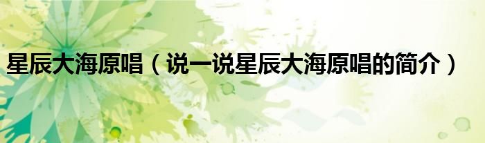 星辰大海原唱（说一说星辰大海原唱的简介）