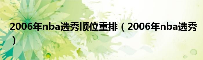 2006年nba选秀顺位重排（2006年nba选秀）