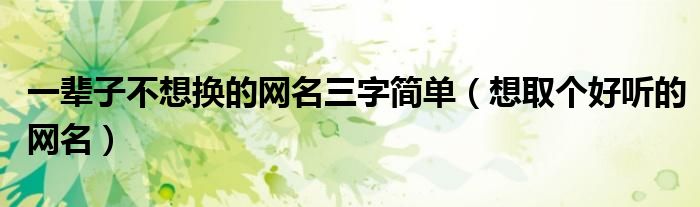 一辈子不想换的网名三字简单（想取个好听的网名）
