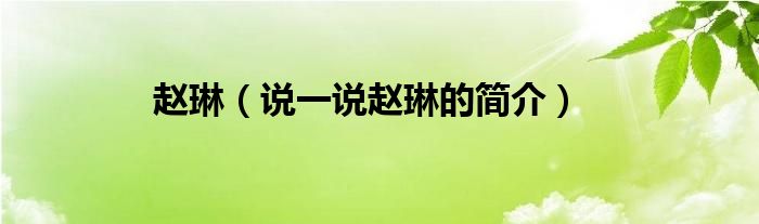 赵琳（说一说赵琳的简介）