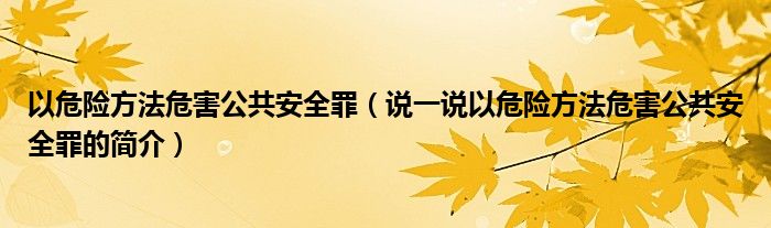 以危险方法危害公共安全罪（说一说以危险方法危害公共安全罪的简介）