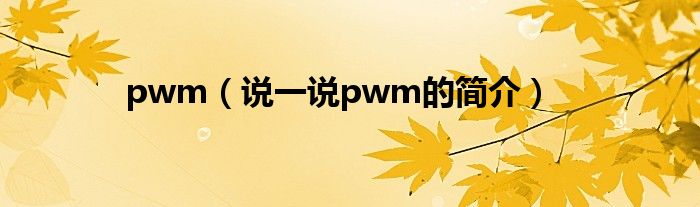 pwm（说一说pwm的简介）