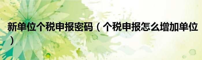 新单位个税申报密码（个税申报怎么增加单位）