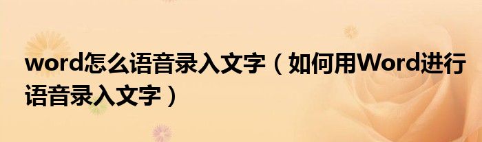 word怎么语音录入文字（如何用Word进行语音录入文字）