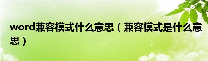 word兼容模式什么意思（兼容模式是什么意思）