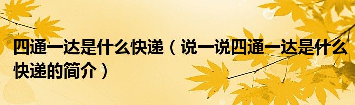 四通一达是什么快递（说一说四通一达是什么快递的简介）