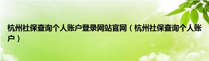 杭州社保查询个人账户登录网站官网（杭州社保查询个人账户）