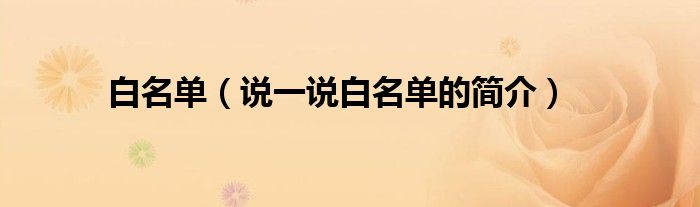 白名单（说一说白名单的简介）