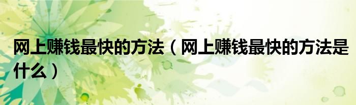 网上赚钱最快的方法（网上赚钱最快的方法是什么）