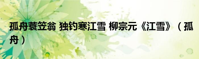 孤舟蓑笠翁 独钓寒江雪 柳宗元《江雪》（孤舟）