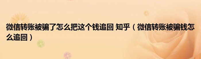 微信转账被骗了怎么把这个钱追回 知乎（微信转账被骗钱怎么追回）