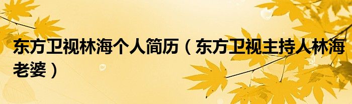 东方卫视林海个人简历（东方卫视主持人林海老婆）