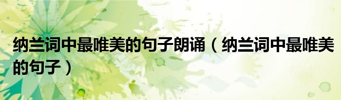 纳兰词中最唯美的句子朗诵（纳兰词中最唯美的句子）