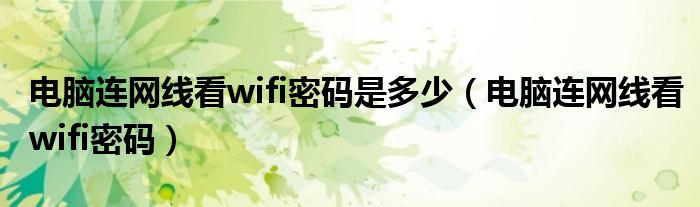 电脑连网线看wifi密码是多少（电脑连网线看wifi密码）