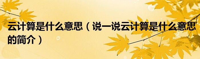 云计算是什么意思（说一说云计算是什么意思的简介）