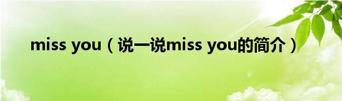 miss you（说一说miss you的简介）