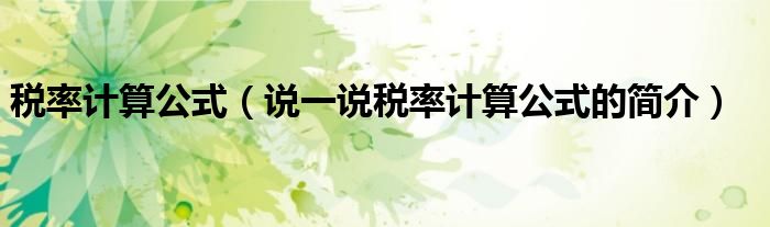 税率计算公式（说一说税率计算公式的简介）
