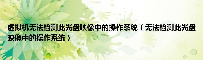 虚拟机无法检测此光盘映像中的操作系统（无法检测此光盘映像中的操作系统）
