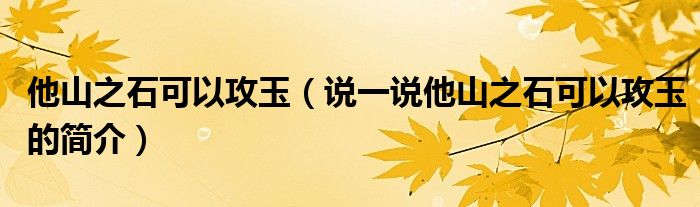 他山之石可以攻玉（说一说他山之石可以攻玉的简介）