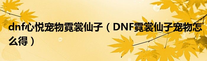 dnf心悦宠物霓裳仙子（DNF霓裳仙子宠物怎么得）