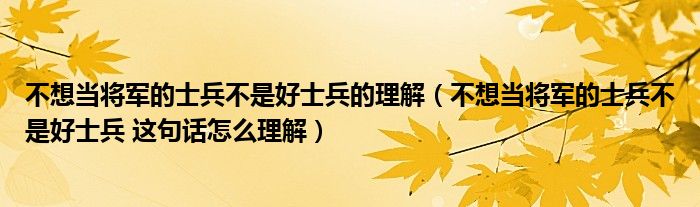 不想当将军的士兵不是好士兵的理解（不想当将军的士兵不是好士兵 这句话怎么理解）