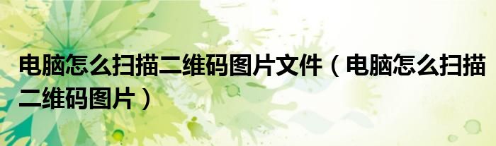 电脑怎么扫描二维码图片文件（电脑怎么扫描二维码图片）