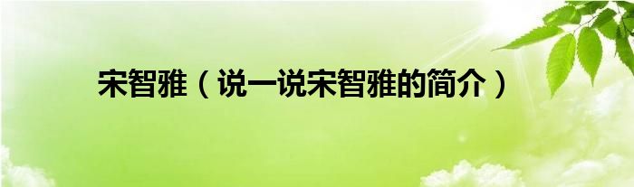 宋智雅（说一说宋智雅的简介）