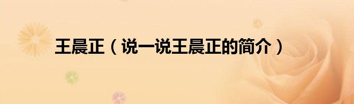王晨正（说一说王晨正的简介）