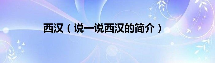 西汉（说一说西汉的简介）