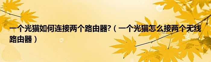 一个光猫如何连接两个路由器?（一个光猫怎么接两个无线路由器）