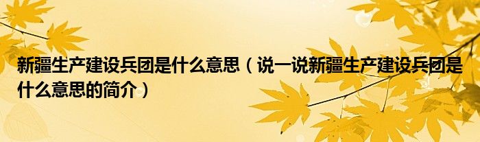 新疆生产建设兵团是什么意思（说一说新疆生产建设兵团是什么意思的简介）