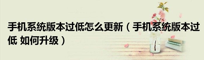 手机系统版本过低怎么更新（手机系统版本过低 如何升级）